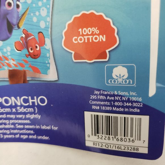 New Disney Pixar FINDING DORY Hooded Poncho Cotton Nemo Towel 22" - Picture 6 of 6
